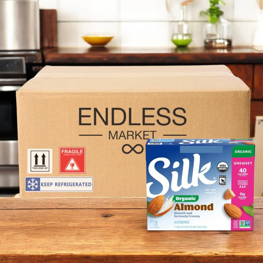 Silk Organic Almond Milk Unsweetened, Half Gallon, 3-count- 1 Case