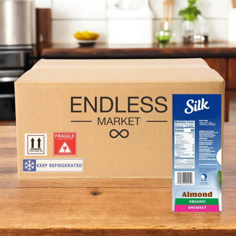 Silk Organic Almond Milk Unsweetened, Half Gallon, 3-count- 1 Case