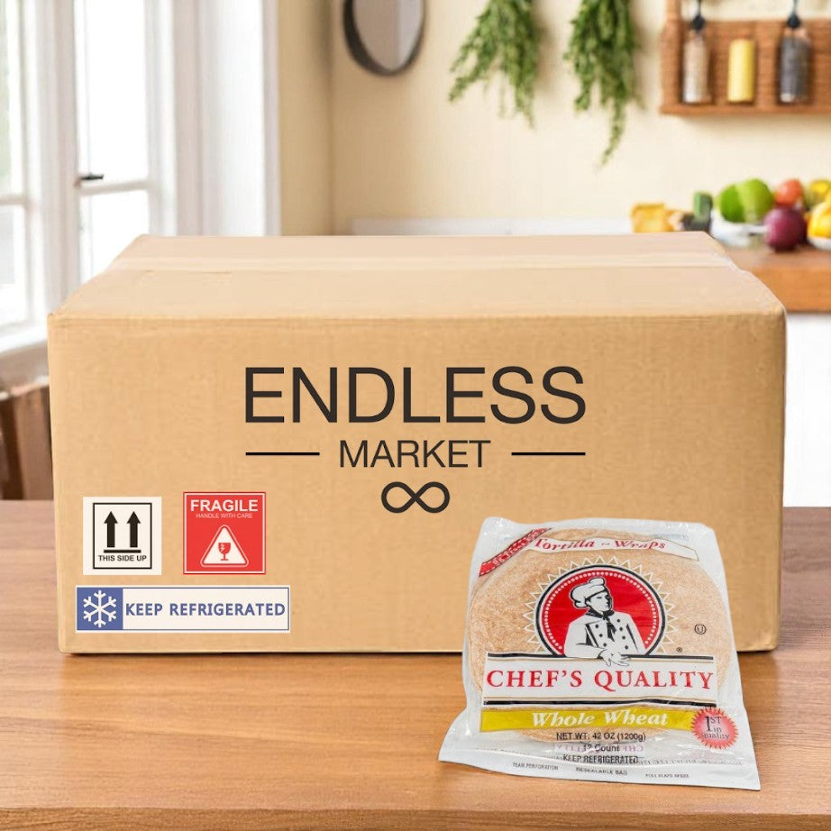 Chef's Quality - 12" Whole Wheat Soft Tortillas or Wraps -Case of 6- 1 Box