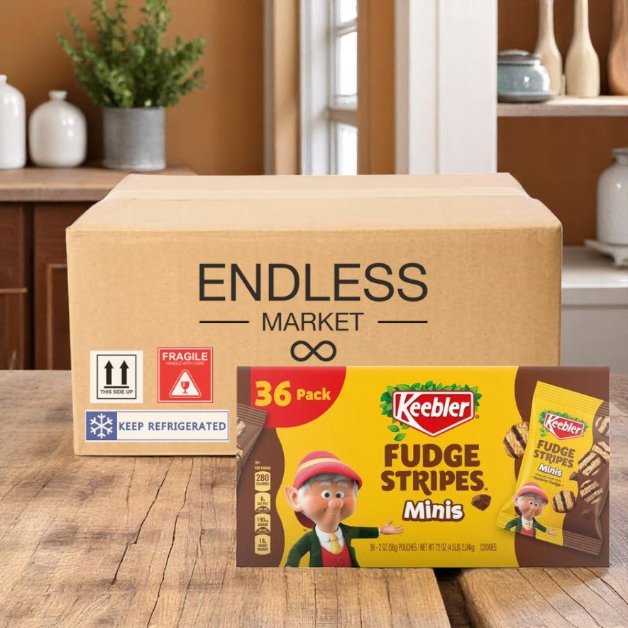 Keebler Fudge Stripes Minis Shortbread Cookies, 2 oz, 36 Count- 1 Case