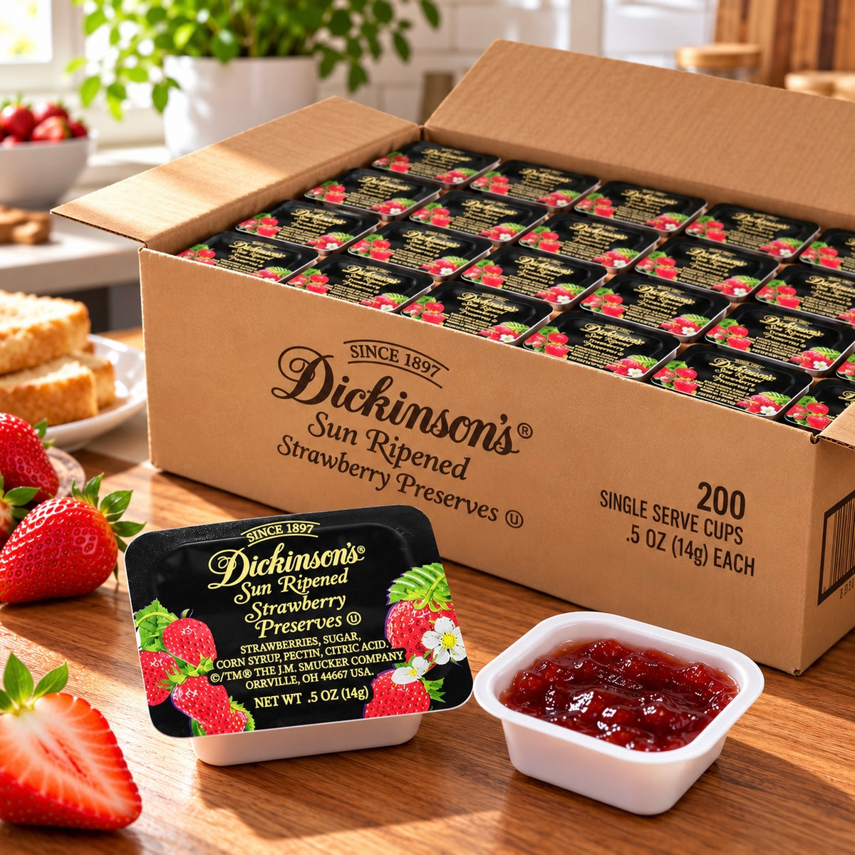 Dickinson Strawberry Preserves β 1 case (200 Γ 0.5 oz Portion Cups)