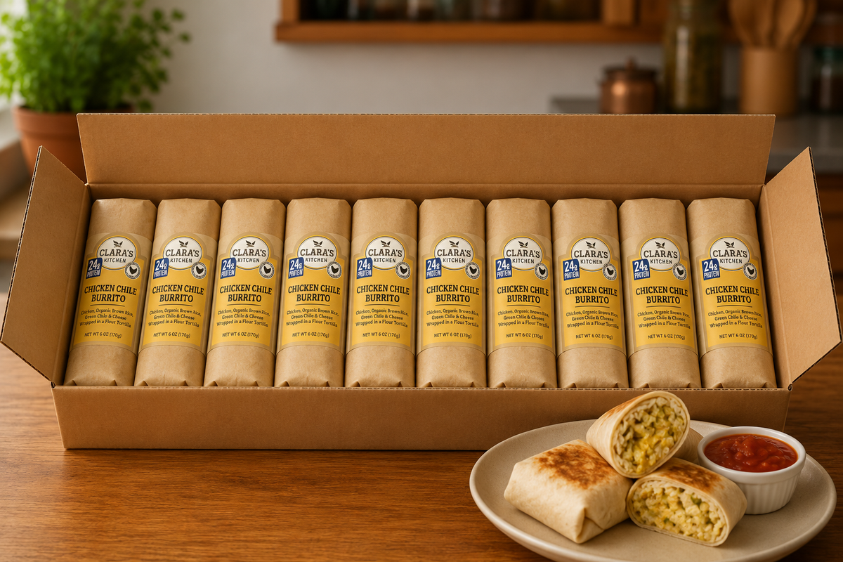 Clara's Kitchen Individually Packaged Chicken Chile Burrito - 8 oz. - 12 A Case