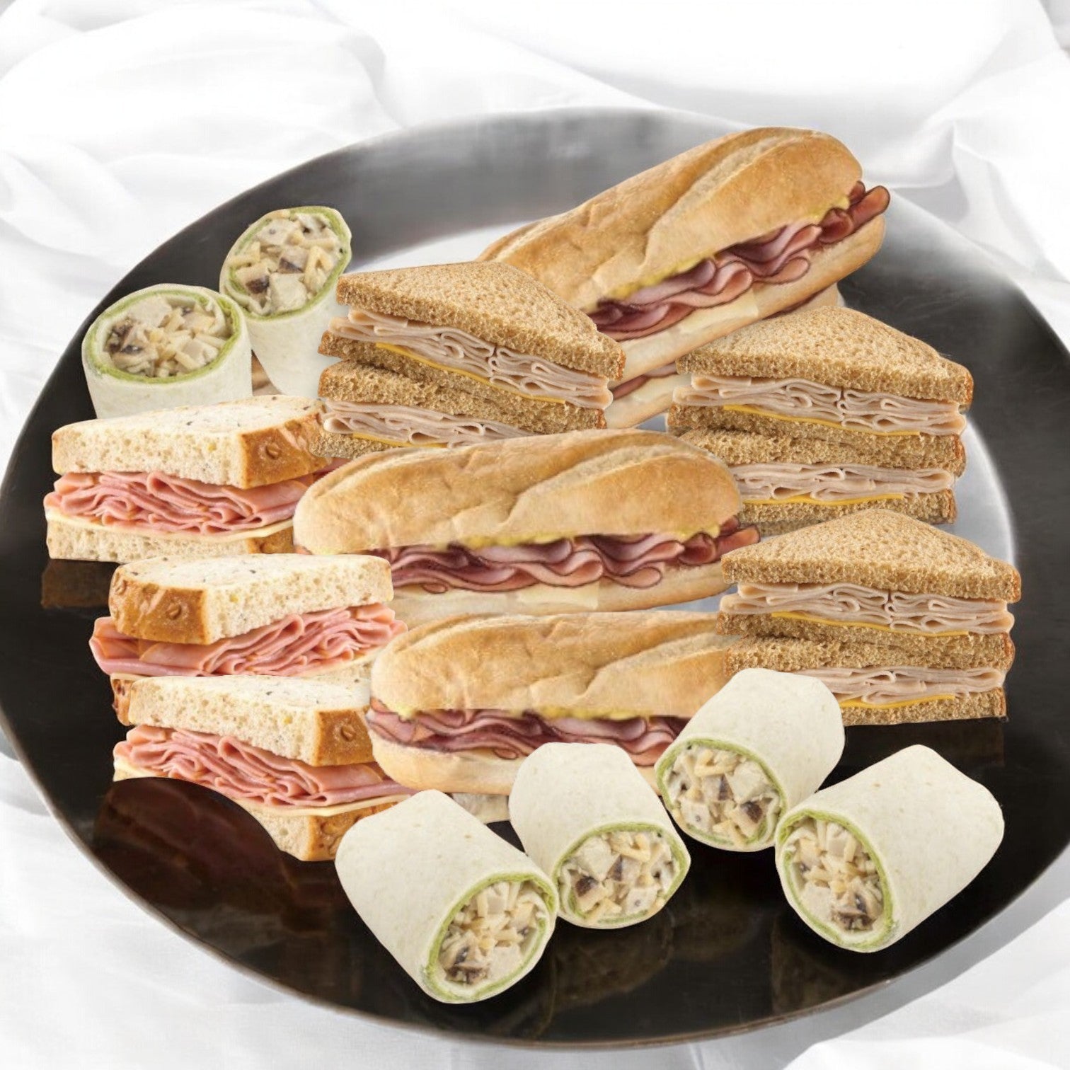 The Easy Lunches Sandwich Variety Pack, featuring 12 assorted sandwiches and wraps, ships frozen with a 30-day shelf life in the cooler—ideal for beautifully displayed office lunches.
