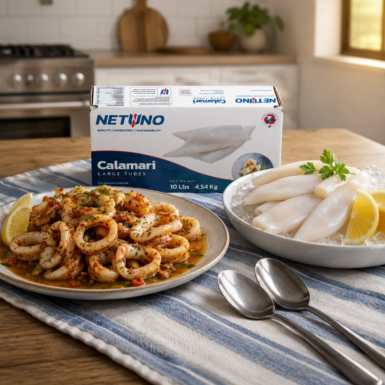 NETUNO Large (Jumbo) Squid Calamari Tubes, U10, 10 lb Box, 1 Case