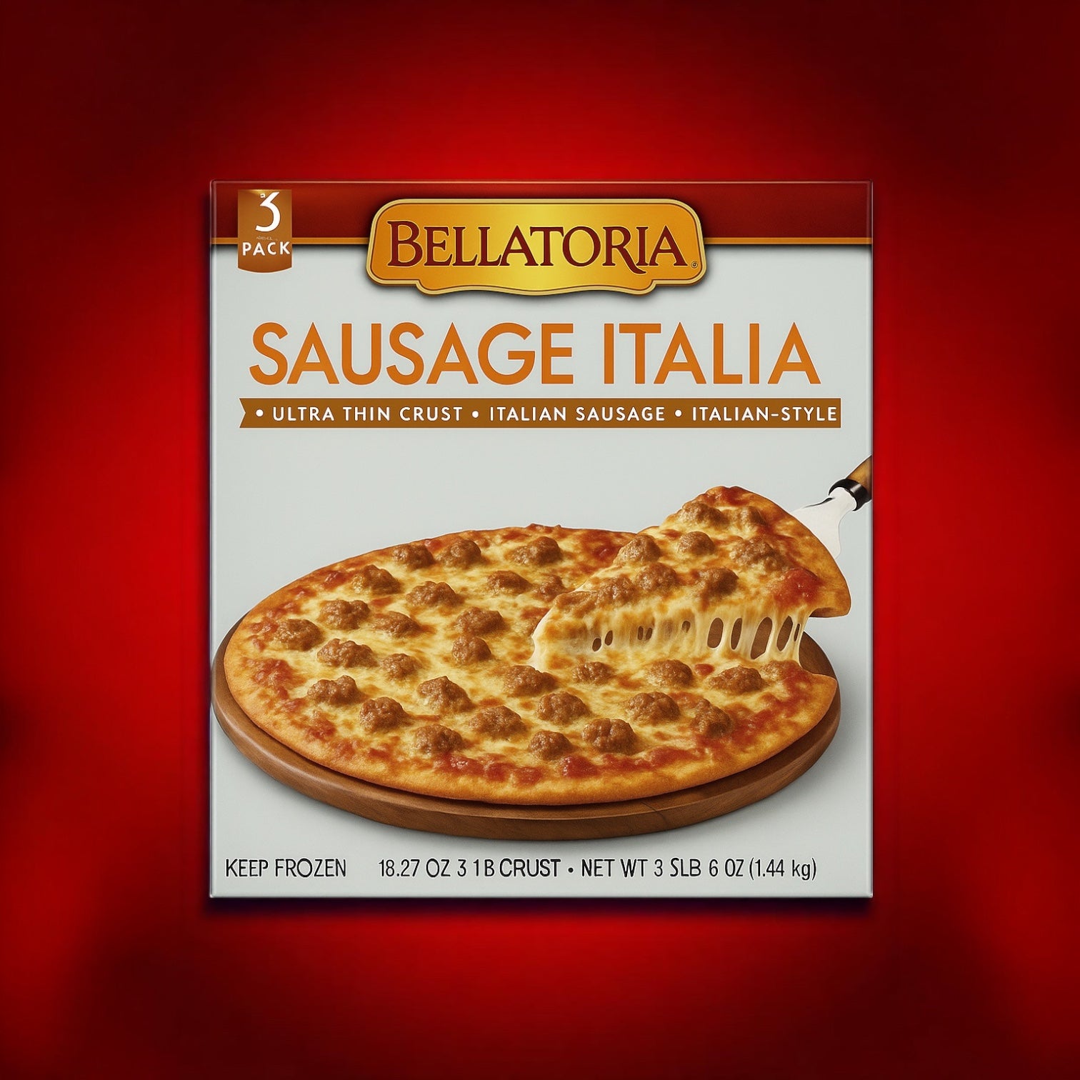 Bellatoria Ultra Thin Crust Pizza, Sausage Italia, 18.27 oz, 3-count