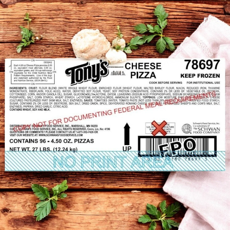 Tony's Cheese Pizza – 100% Mozzarella SmartPizza, Whole Grain (Frozen) 96 Pizza, 4.5 oz Each