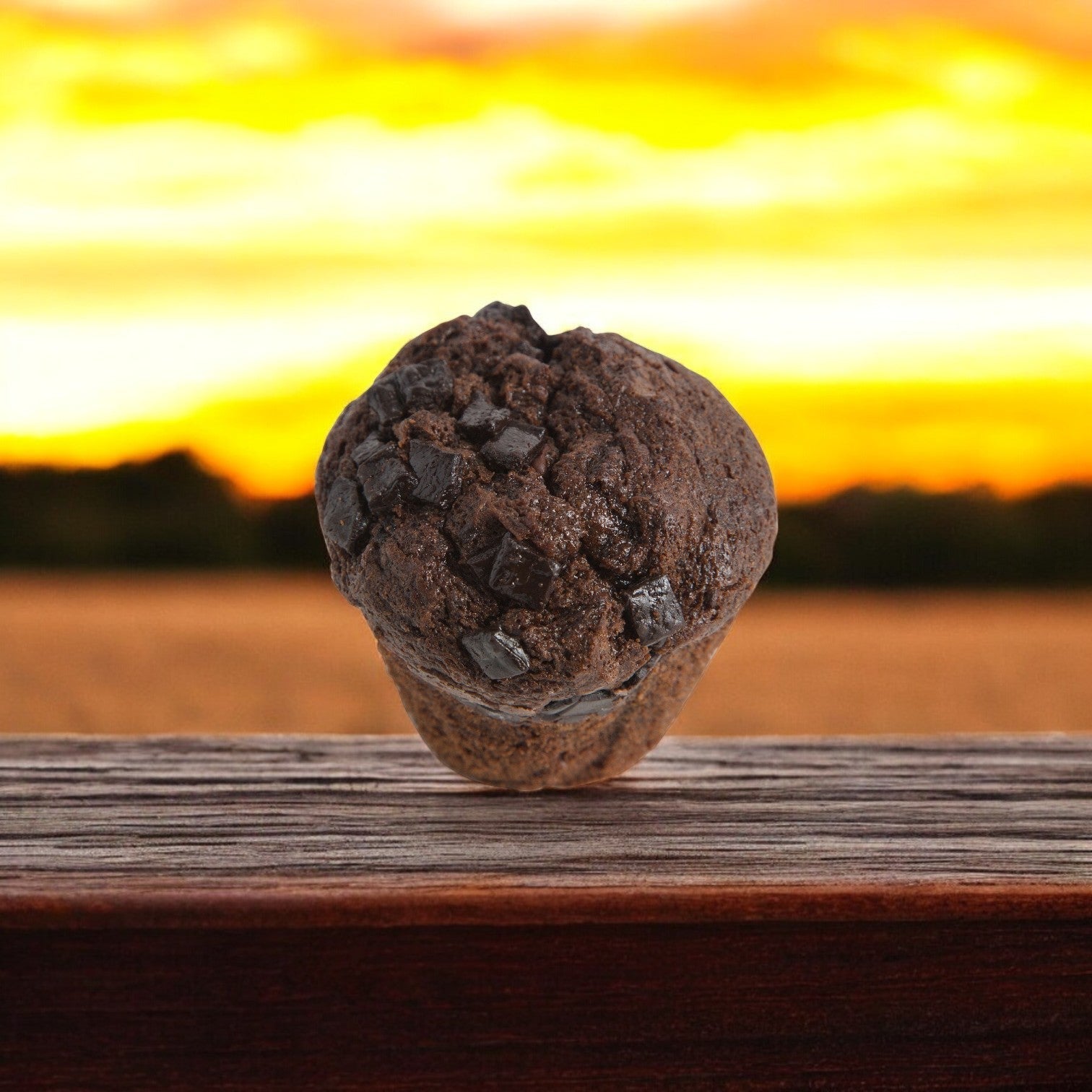 The Otis Spunkmeyer Muffin Chocolate Chunk Supreme, part of a 24/4 oz. bulk pack, features decadent chocolate chunks and is individually wrapped for freshness. It's perfect for indulging under the warm hues of a sunset sky.