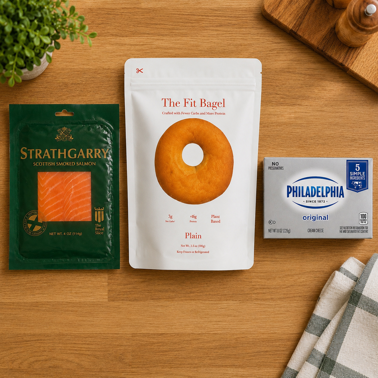 Smoked Salmon Bagel Combo β Strathgarry Scottish Smoked Salmon, Philadelphia Cream Cheese & Fit Bagel, 3 Count Bundle