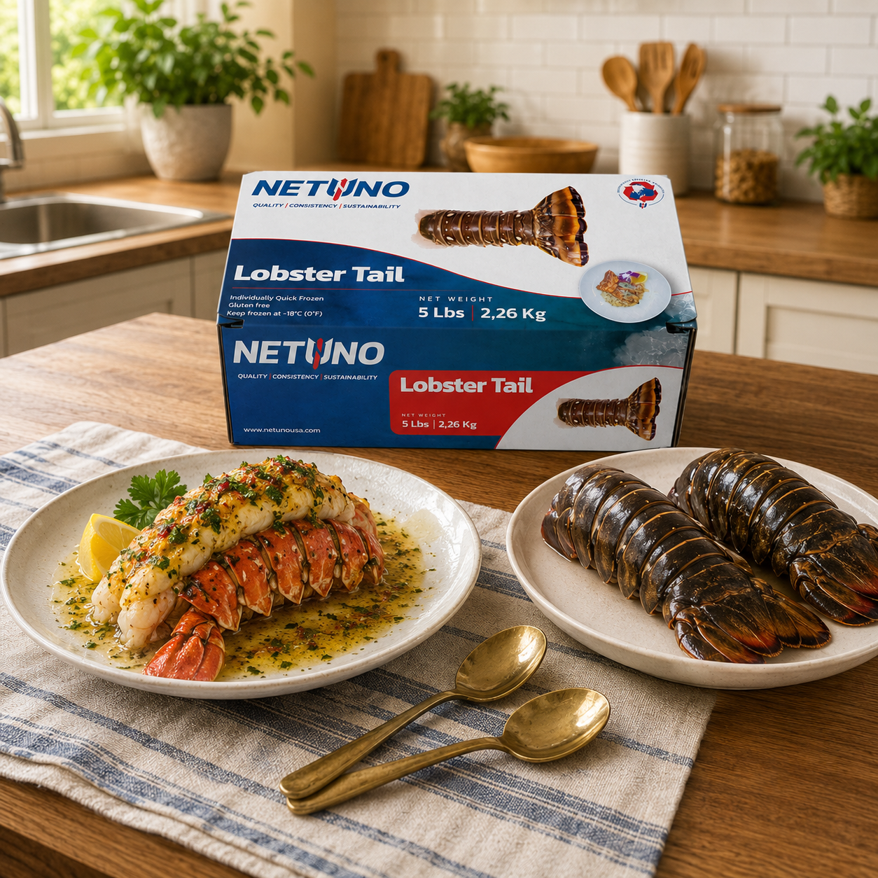 NETUNO Caribbean Lobster Tails β Deveined, Flash Frozen, 6 oz Each, 5 lb Box, 1 Case