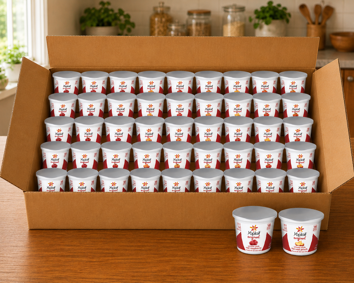 Yoplait Original Yogurt – Raspberry & Peach Variety Pack, 48-Pack (4 oz Cups)