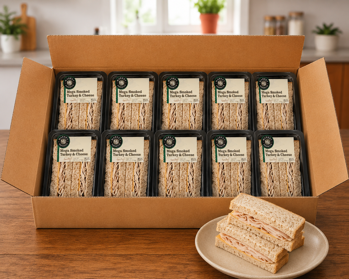 Market Mega Smoked Turkey & Cheese Sandwich Wedge – 6.3 oz (10 Per Case)