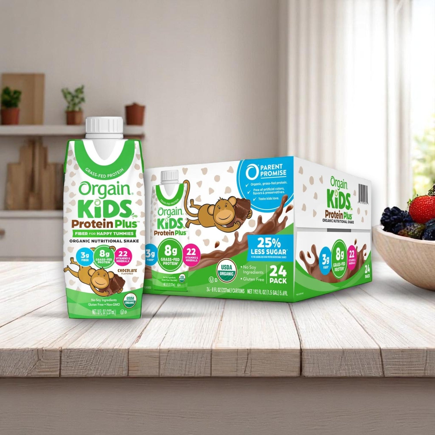 Orgain USDA Organic Kids Nutritional Protein Shake, Chocolate, 8 fl oz, 24-pack