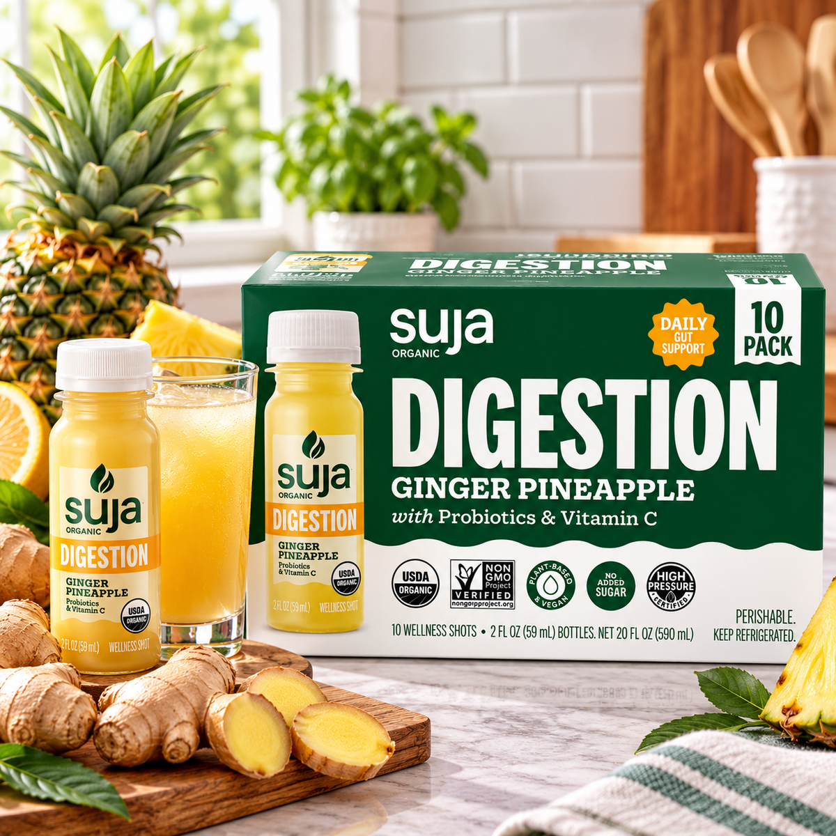 Suja Organic Digestion Wellness Shots – 3 COUNT (30 Bottles , 2 fl oz)
