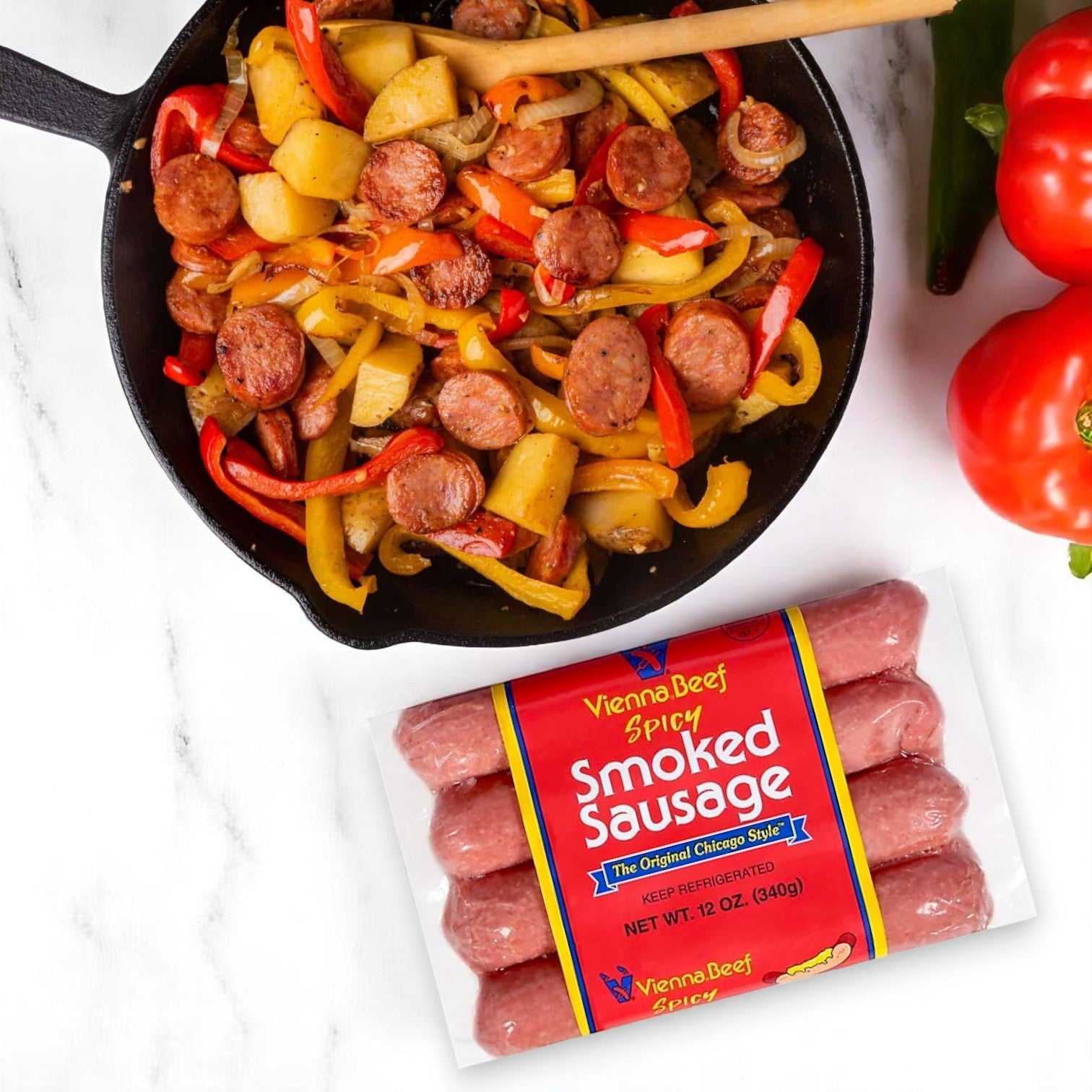 Vienna Beef Skinless Spicy Sausage – Smoked, 12 oz Package