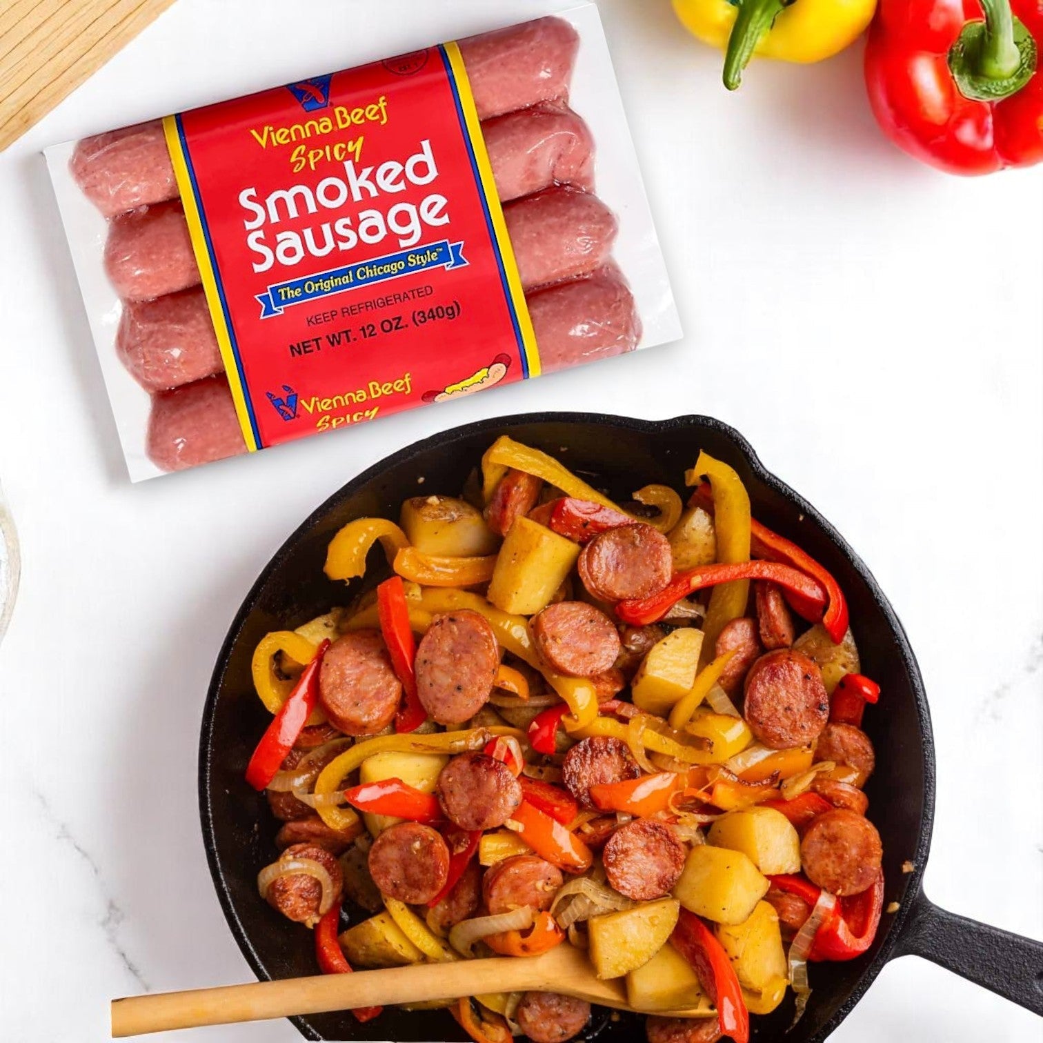 Vienna Spicy Skinless Smoked Sausage – 3-Pack, 12 oz Each