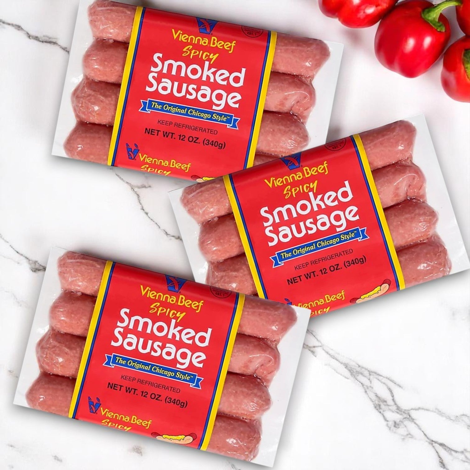 Vienna Spicy Skinless Smoked Sausage – 3-Pack, 12 oz Each