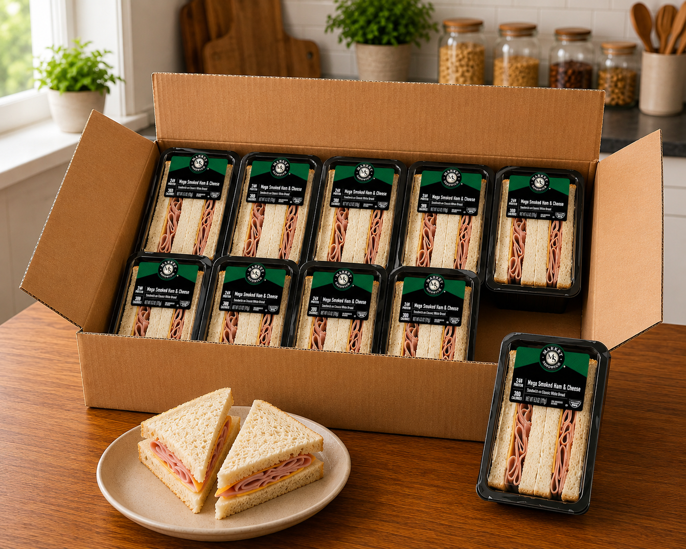 Market Mega Smoked Ham & Cheese Sandwich Wedge – 6.3 oz (10 Per Case)