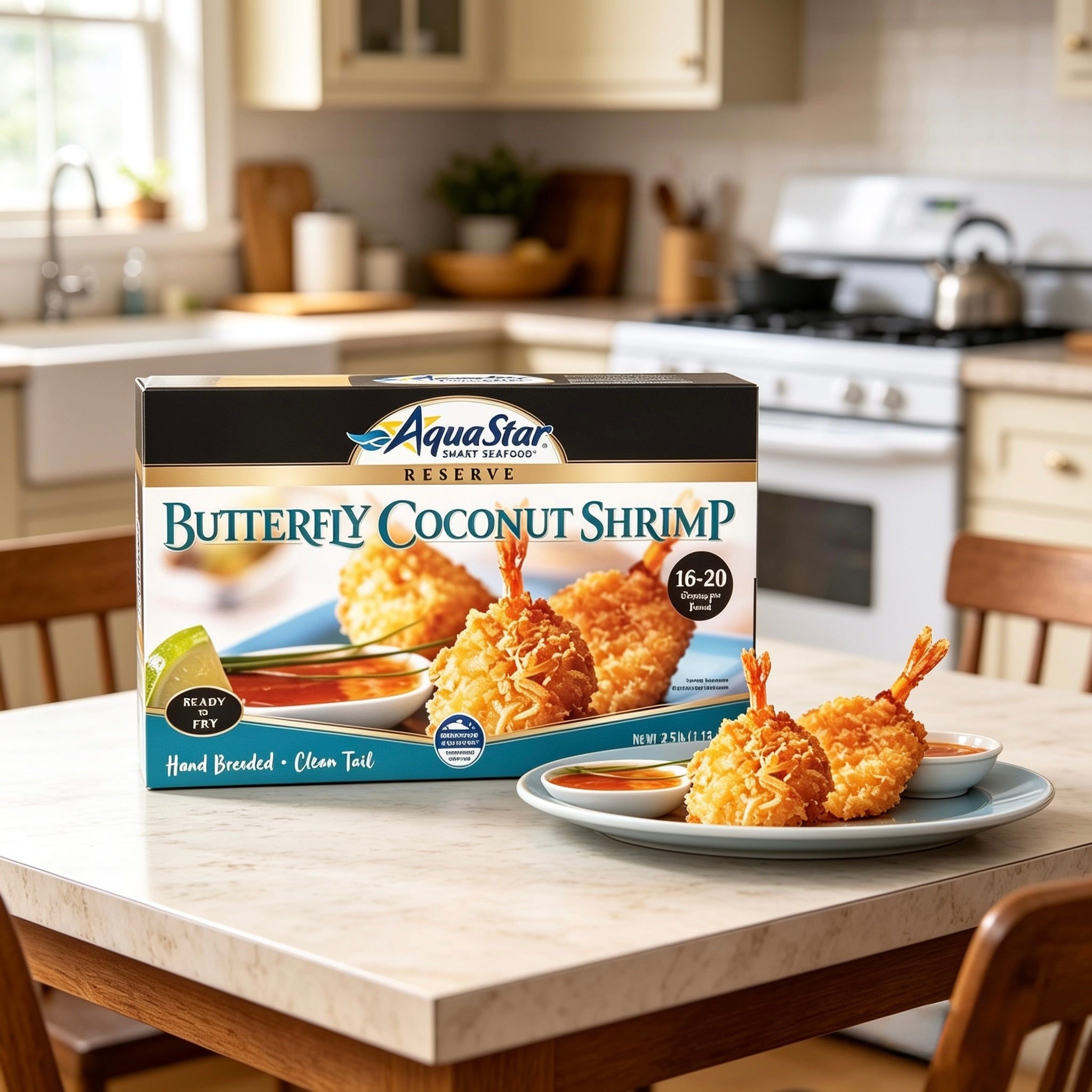 Aqua Star Butterfly Coconut Shrimp, Hand Breaded (16–20 ct per lb, 1 Count – 2.5 lb Box)