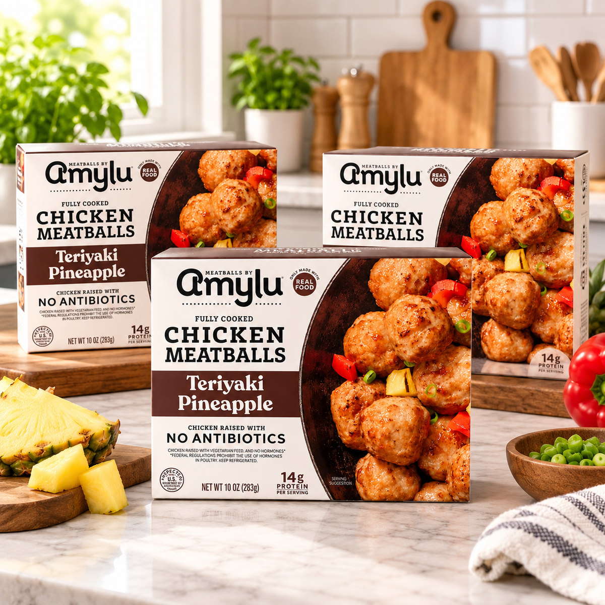 Amylu Teriyaki Pineapple Chicken Meatballs – 10 oz (3 Count Bundle)
