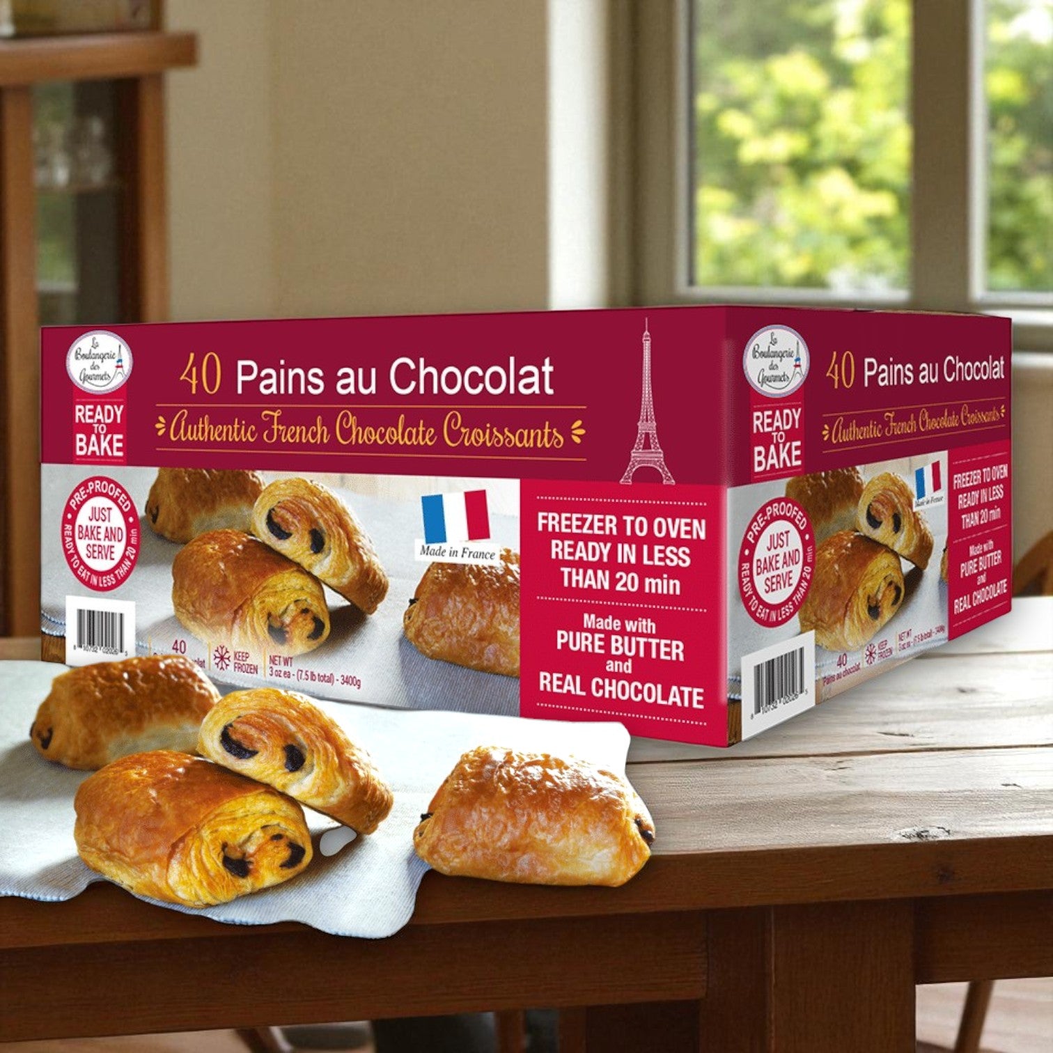 La Boulangerie des Gourmets Frozen Pain au Chocolat – Authentic French Chocolate Croissants, 3 oz Each, 40 Ct, 3 Pack