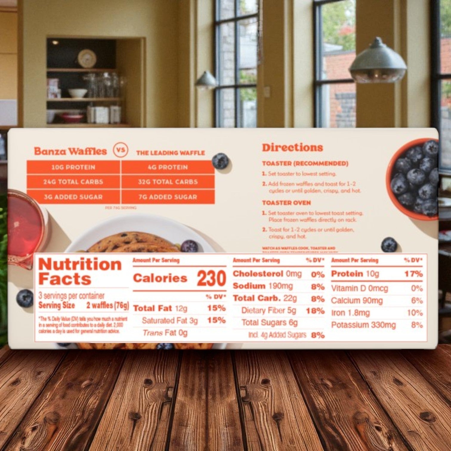 Banza Blueberry Protein Waffles – Gluten Free, High Protein, Lower Carb, 6-Pack, 8 oz. -3 Packs