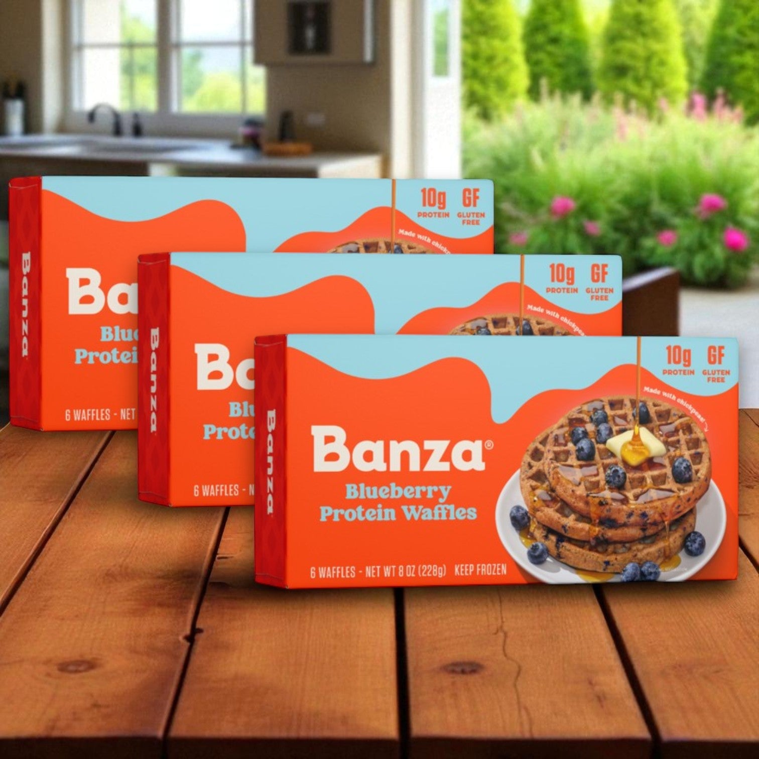 Banza Blueberry Protein Waffles – Gluten Free, High Protein, Lower Carb, 6-Pack, 8 oz. -3 Packs