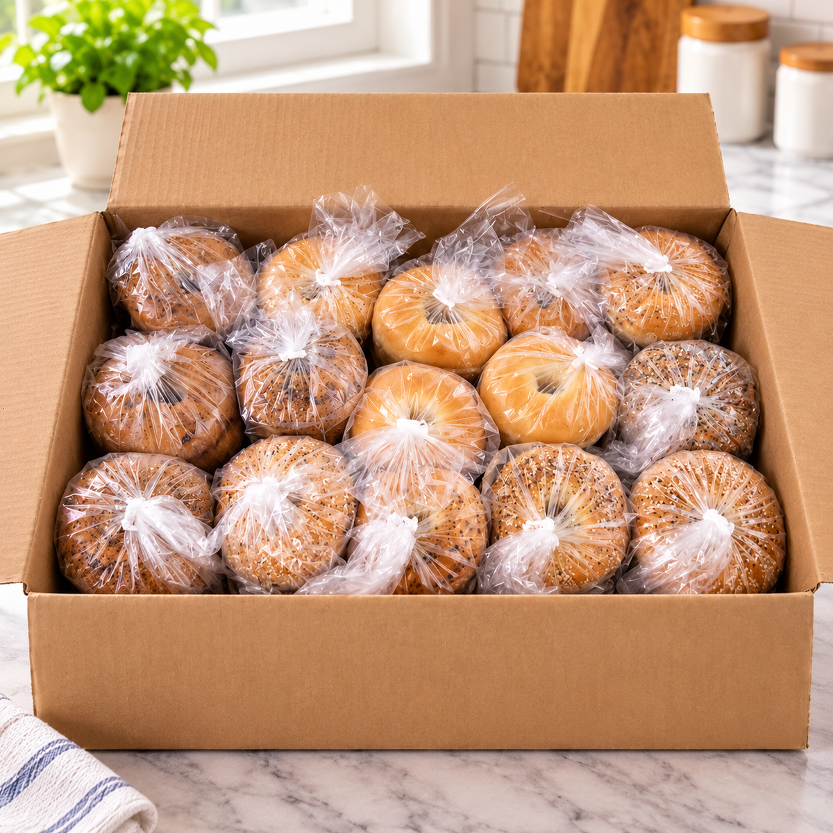 Baker's Source Classic – Assorted Sliced Bagels, 3 oz Each | 15 Packs × 6 Bagels - 1 case