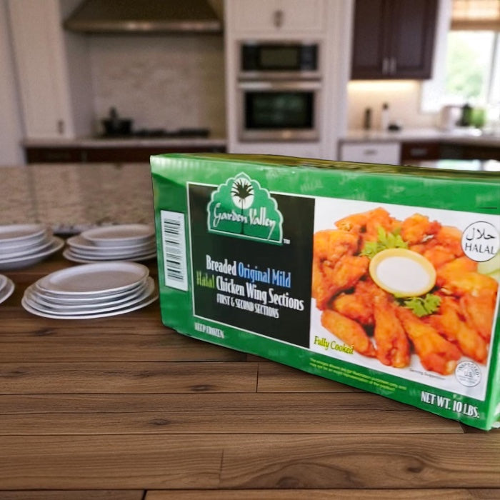 Breaded Original Mild Halal Chicken Wings, Fully Cooked Pack Size: 10 lbs