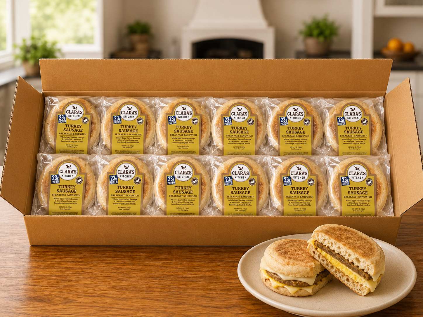 Clara's Kitchen Individually Packaged Turkey Sausage Breakfast Sandwich, 5 oz.- 12 A Case