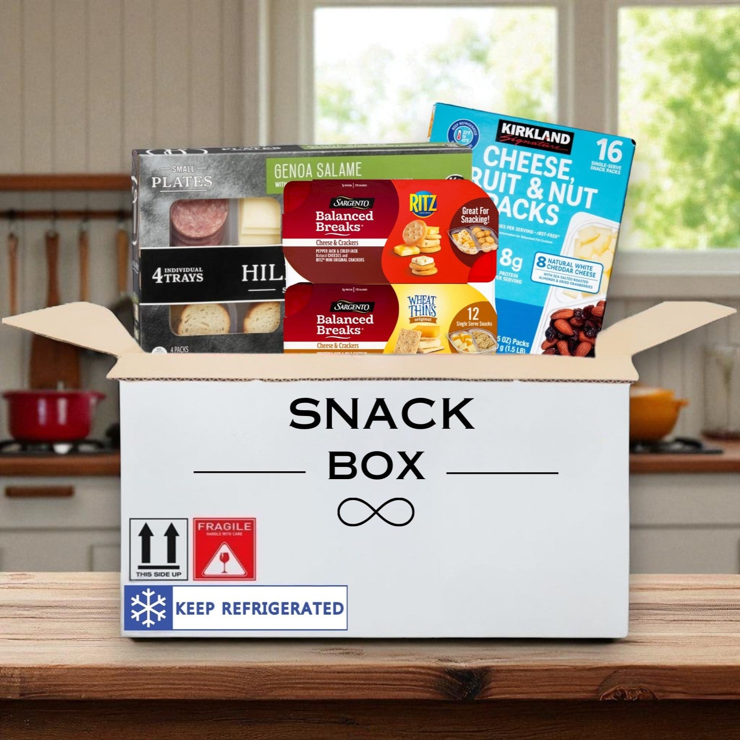 Snack Box - 4 Hillshire Snacking Plates + 16 Kirkland Cheese Fruit & Nut + 12 Sargento Balanced Breaks (32 Snacks Total)