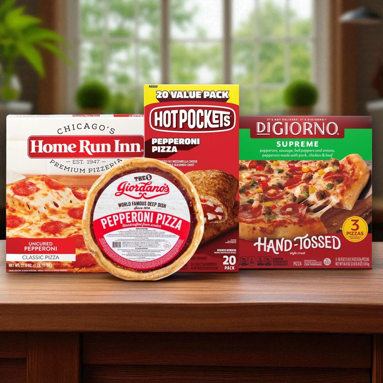 College Food Box - Family-Size & Single-Serve Pizza Bundle — 1 Home Run Inn, 1 Giordano’s Deep Dish, 20 Hot Pockets, 3 DiGiorno Supreme