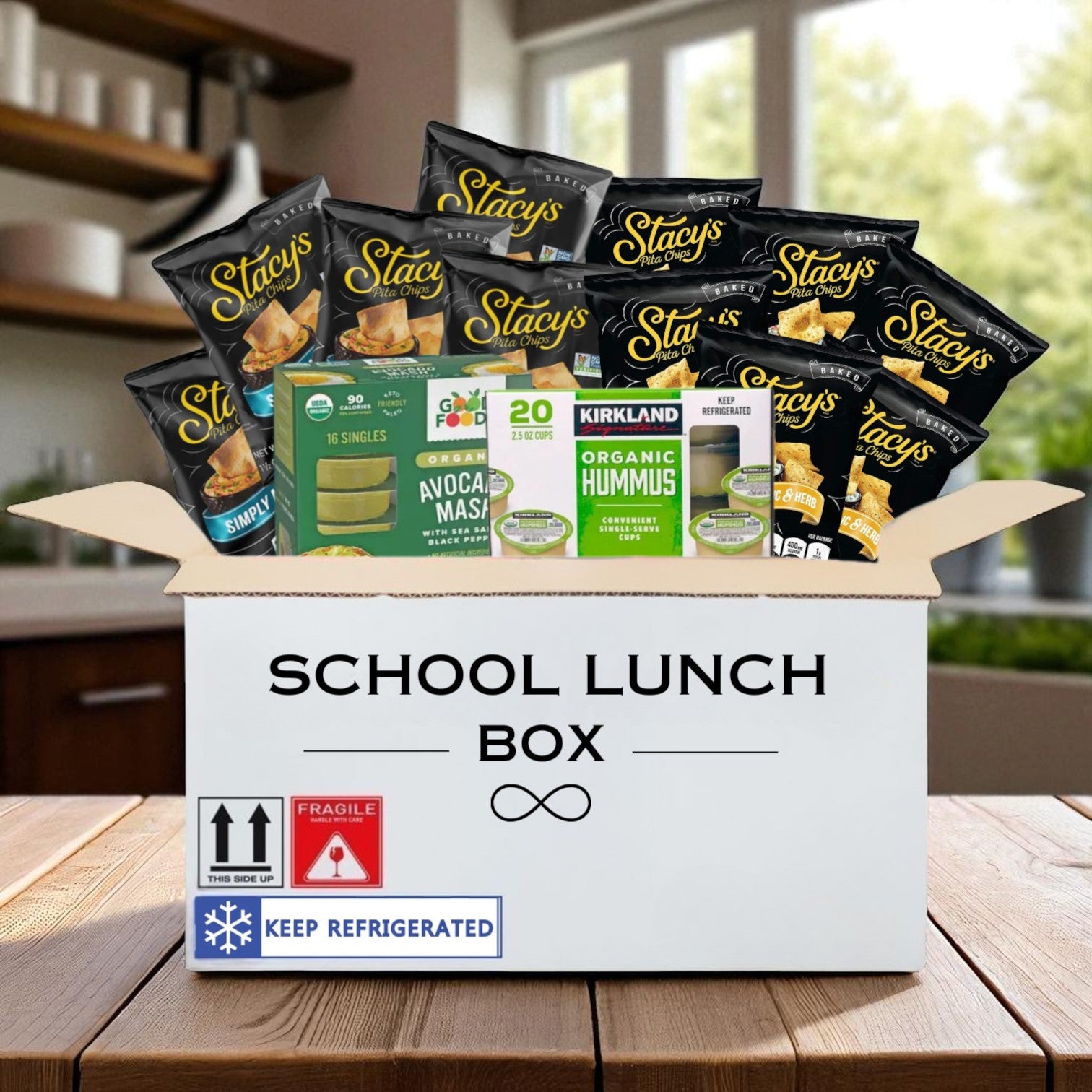 Snack Box — 48 Bags of Stacy's Pita Chips (24 Parmesan Garlic and Herb) and 16 Organic Avocado Mash, 20 Classic Hummus