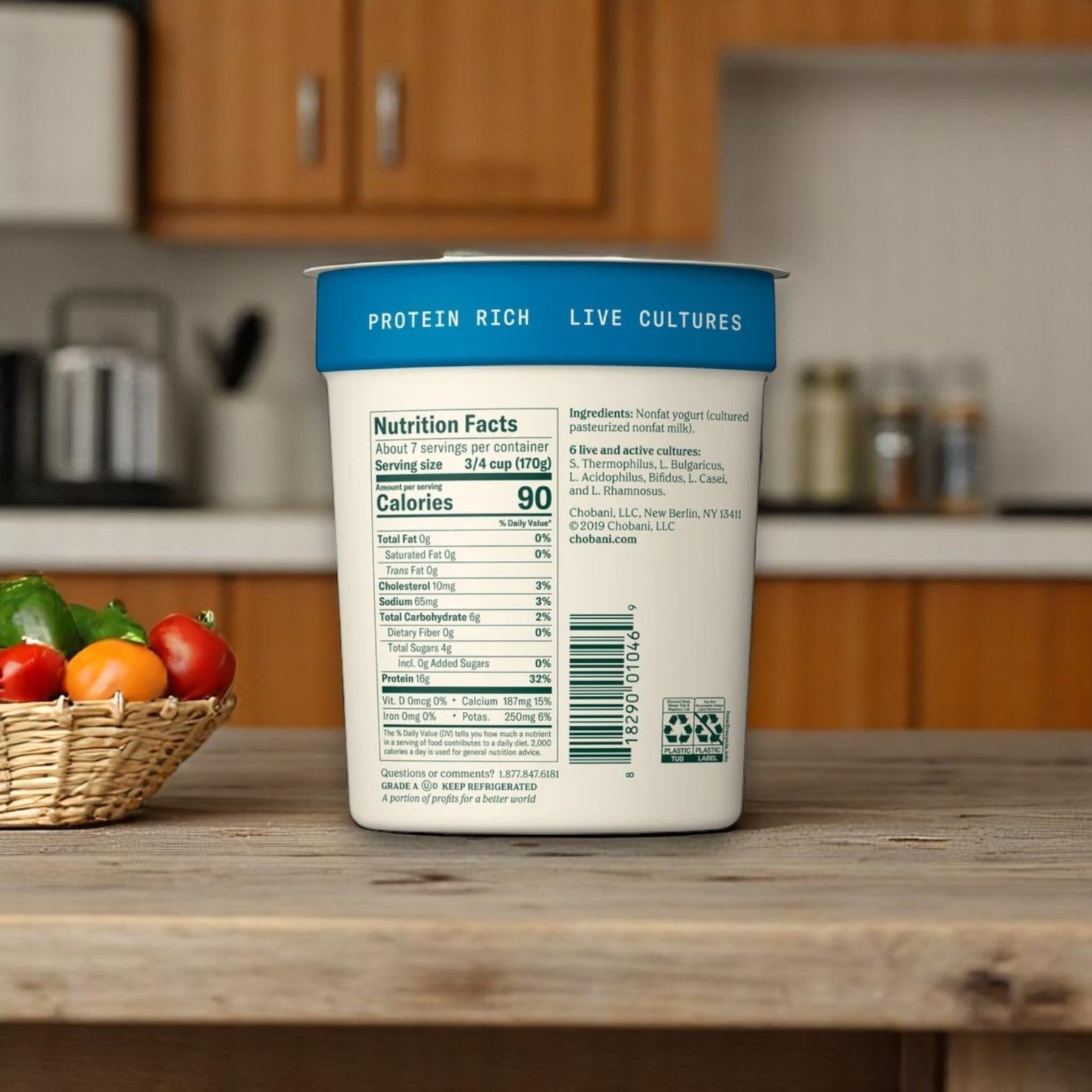 Chobani Non-Fat Greek Yogurt – Plain, 40 oz Tub