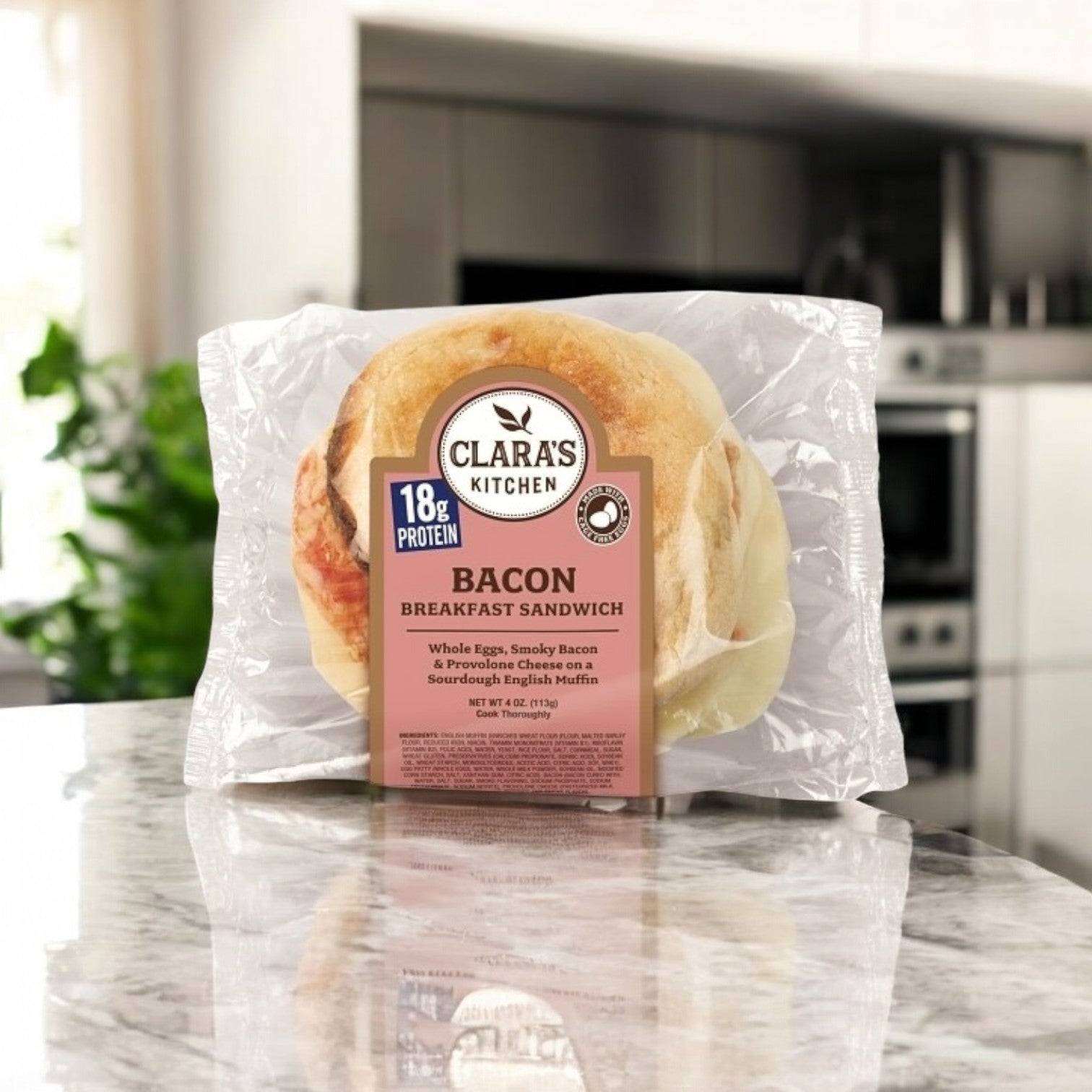 Clara's Kitchen offers an individually packaged, protein-packed bacon breakfast sandwich delivering 18g of protein. With 12 per case, it's perfect for convenience and on-the-go breakfasts.