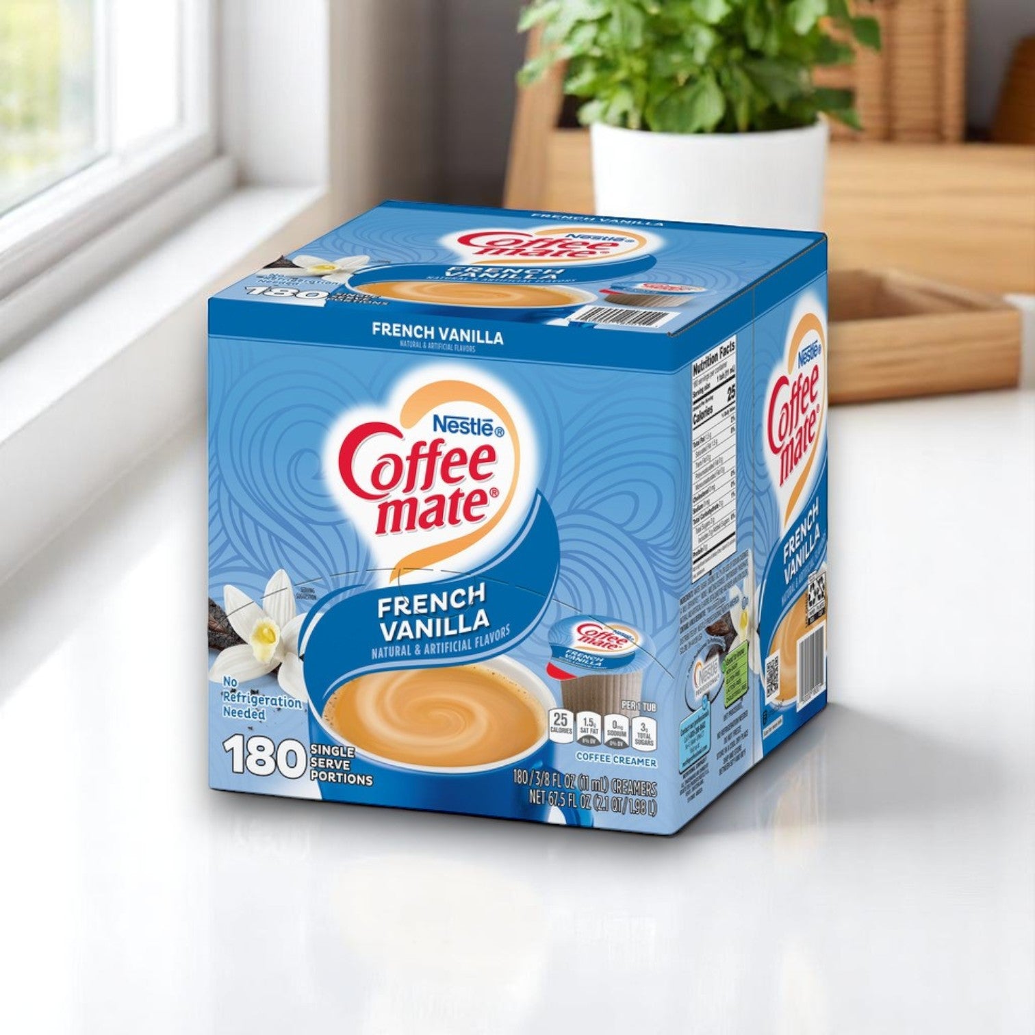 Coffee-mate Liquid Coffee Creamer Singles, Non-Dairy, French Vanilla, 0.38 fl oz, 180 ct