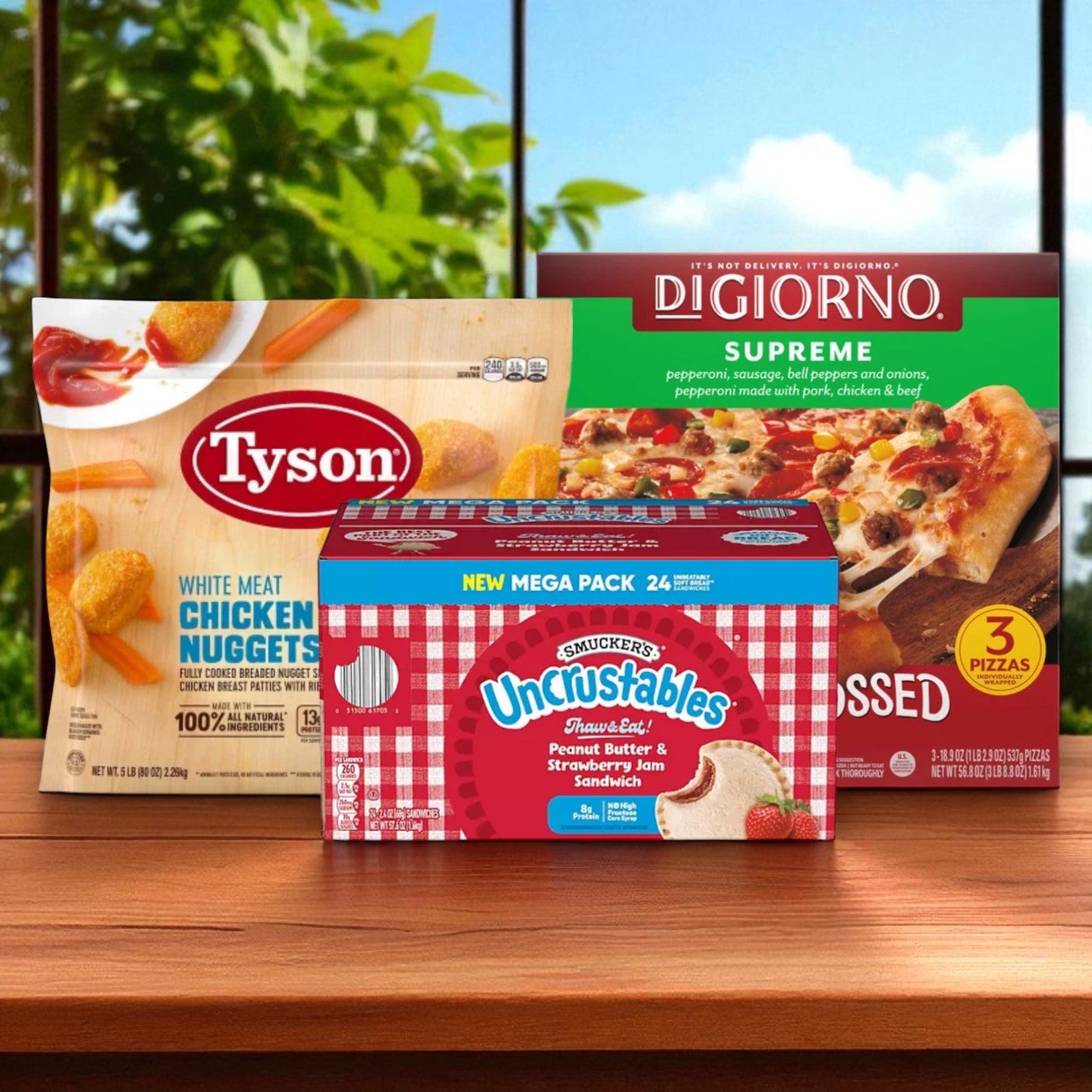 College Food Box – Ultimate Convenience Combo- 24 Uncrustables, 3 Pizzas and 5.5 Pounds of Chicken Nuggets!!