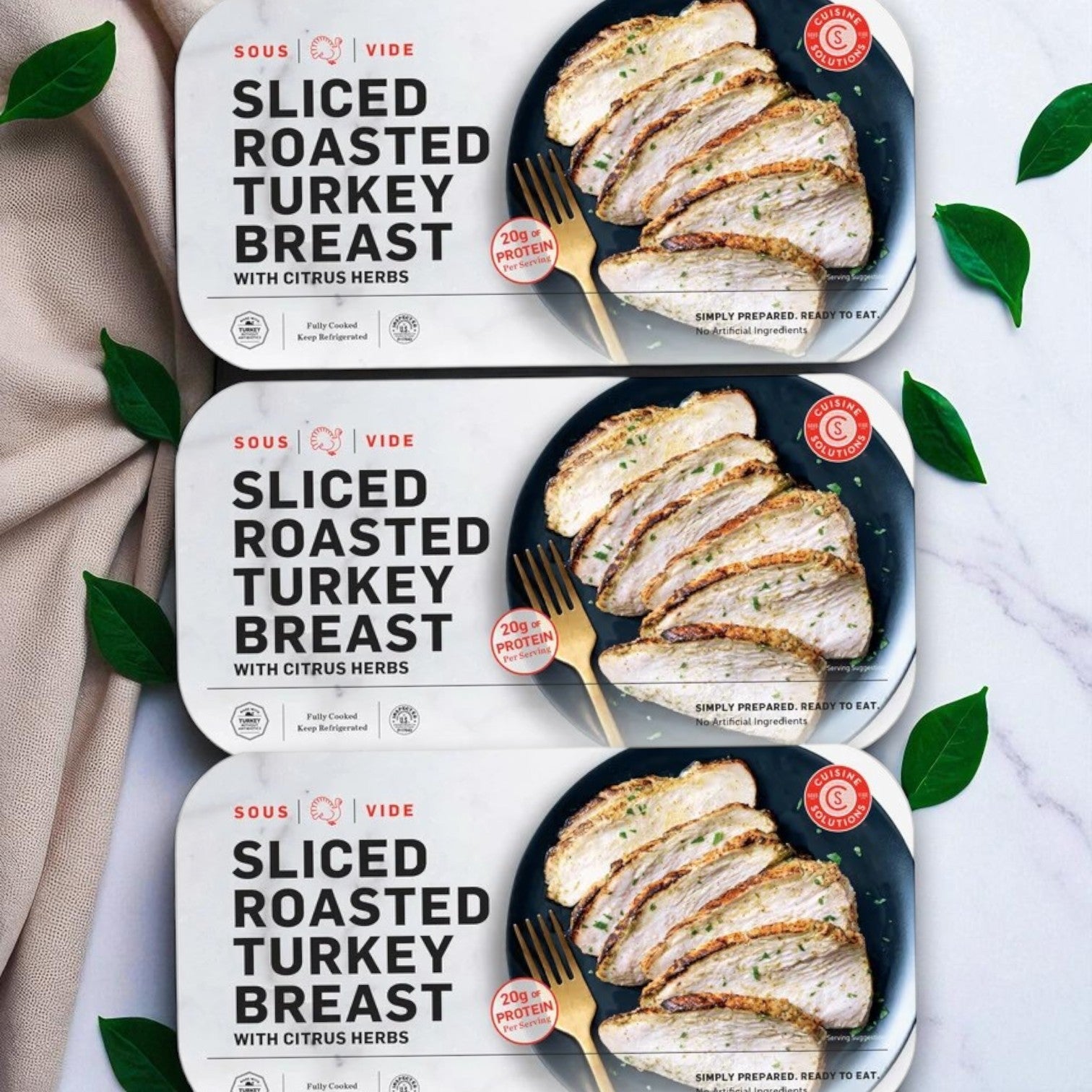 Cuisine Solutions Sliced Turkey Breast with Citrus Herbs, 3 Packs