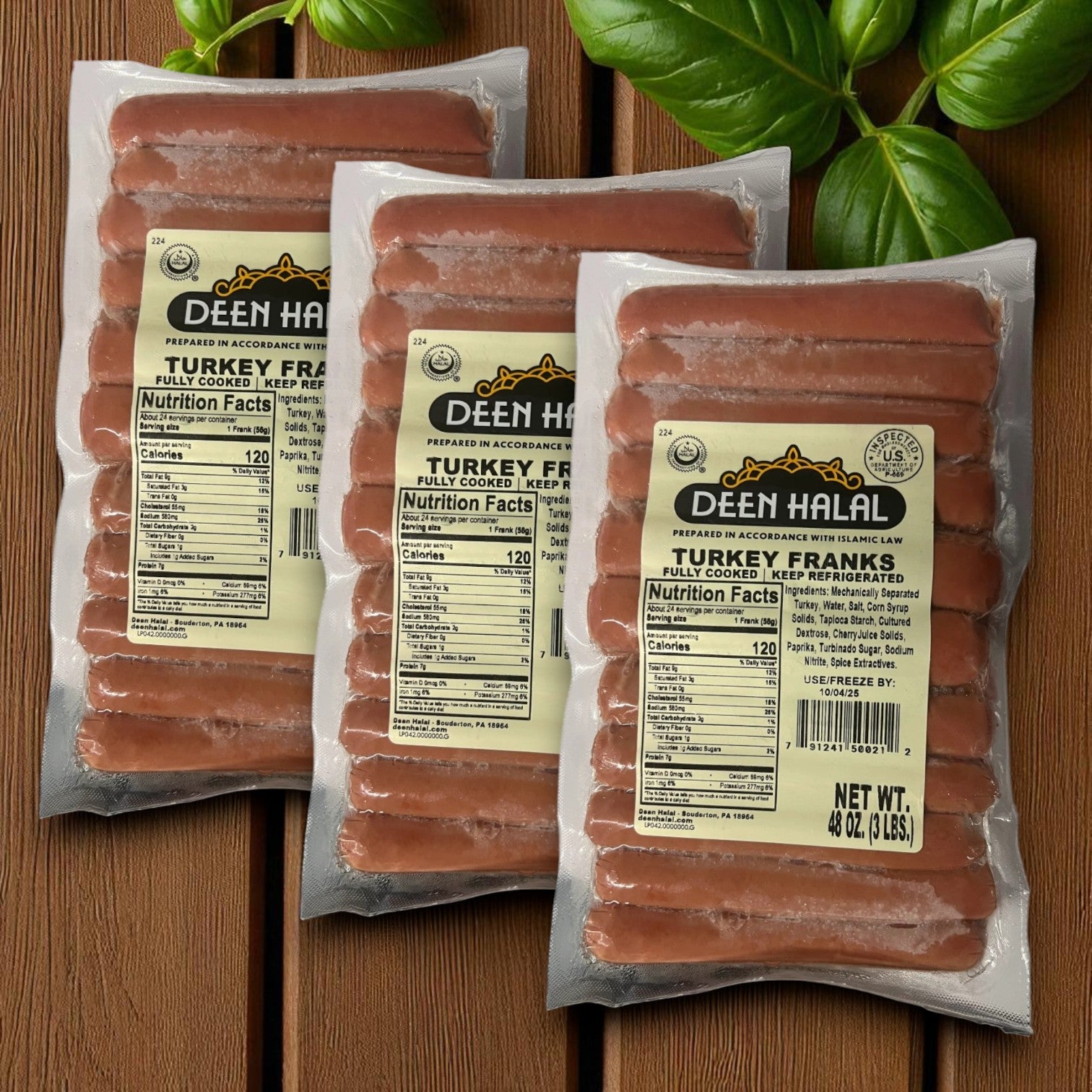 Deen Halal Turkey Franks – 3 Pack Bundle, 72 Franks Total (9 lbs)