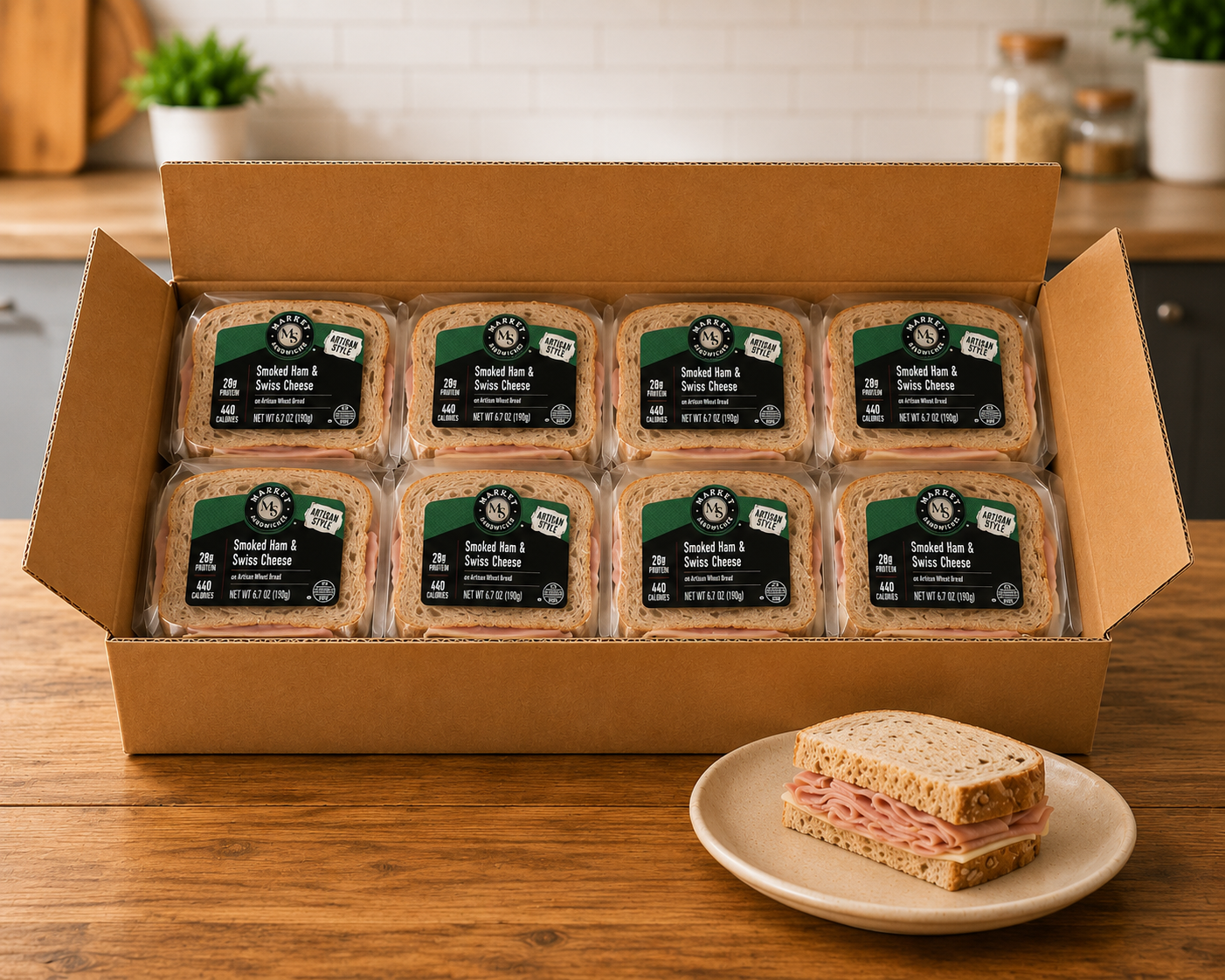 Ham & Swiss On Rustic Oat Topped Wheat Bread, 1 Case, 8 Count-Ships Frozen And Once Out of the Freezer 30 Days Shelf Life in the Cooler!!