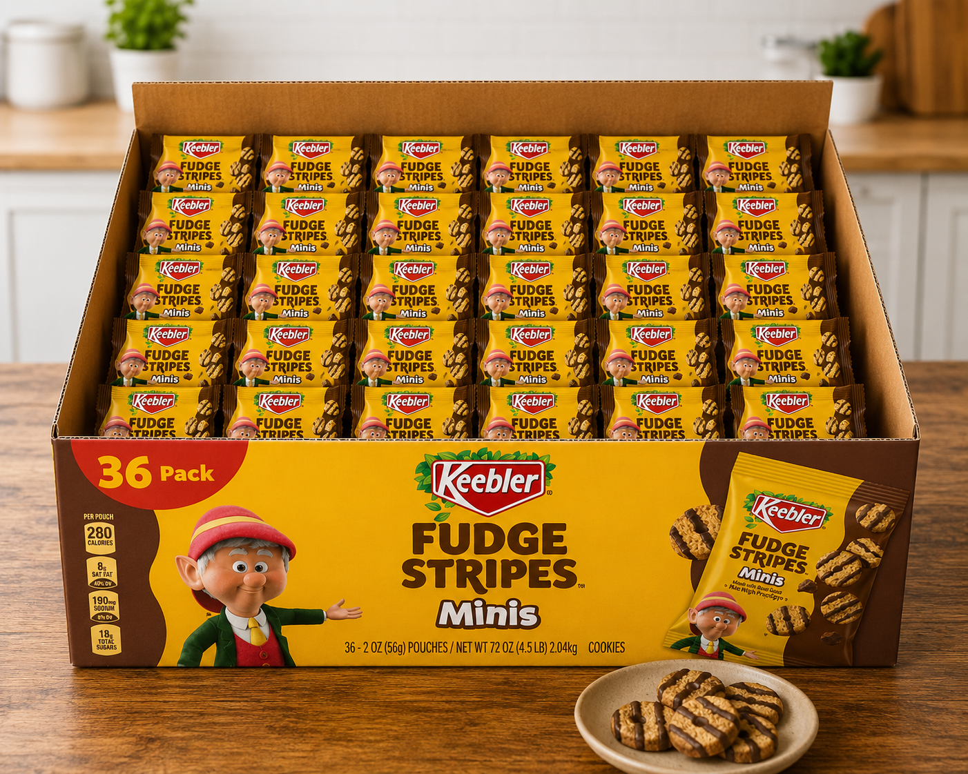 Keebler Fudge Stripes Minis Shortbread Cookies, 2 oz, 36 Count- 1 Case