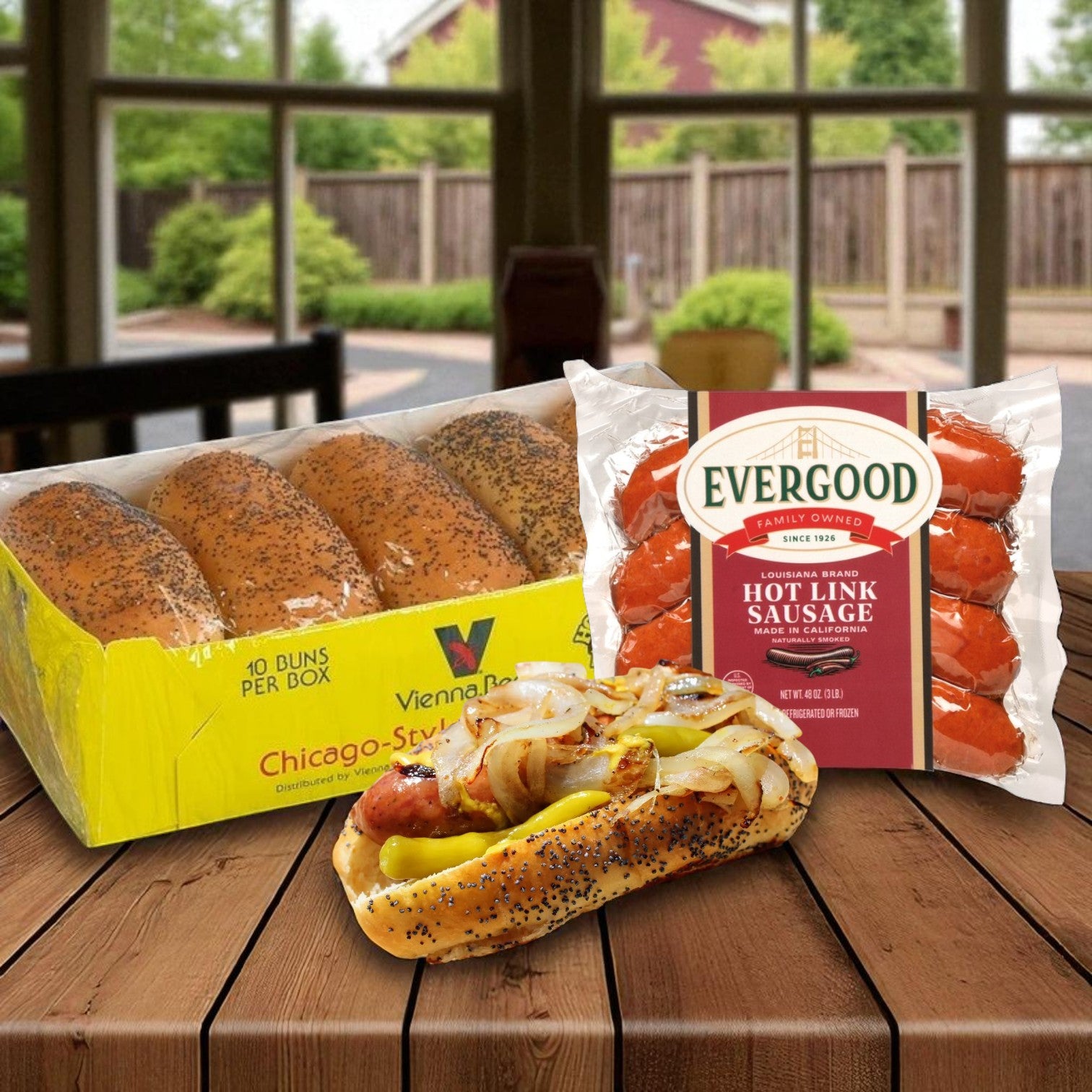 Evergood Louisiana Hot Link Sausage & Vienna Beef Poppy Seed Hot Dog Bun Combo