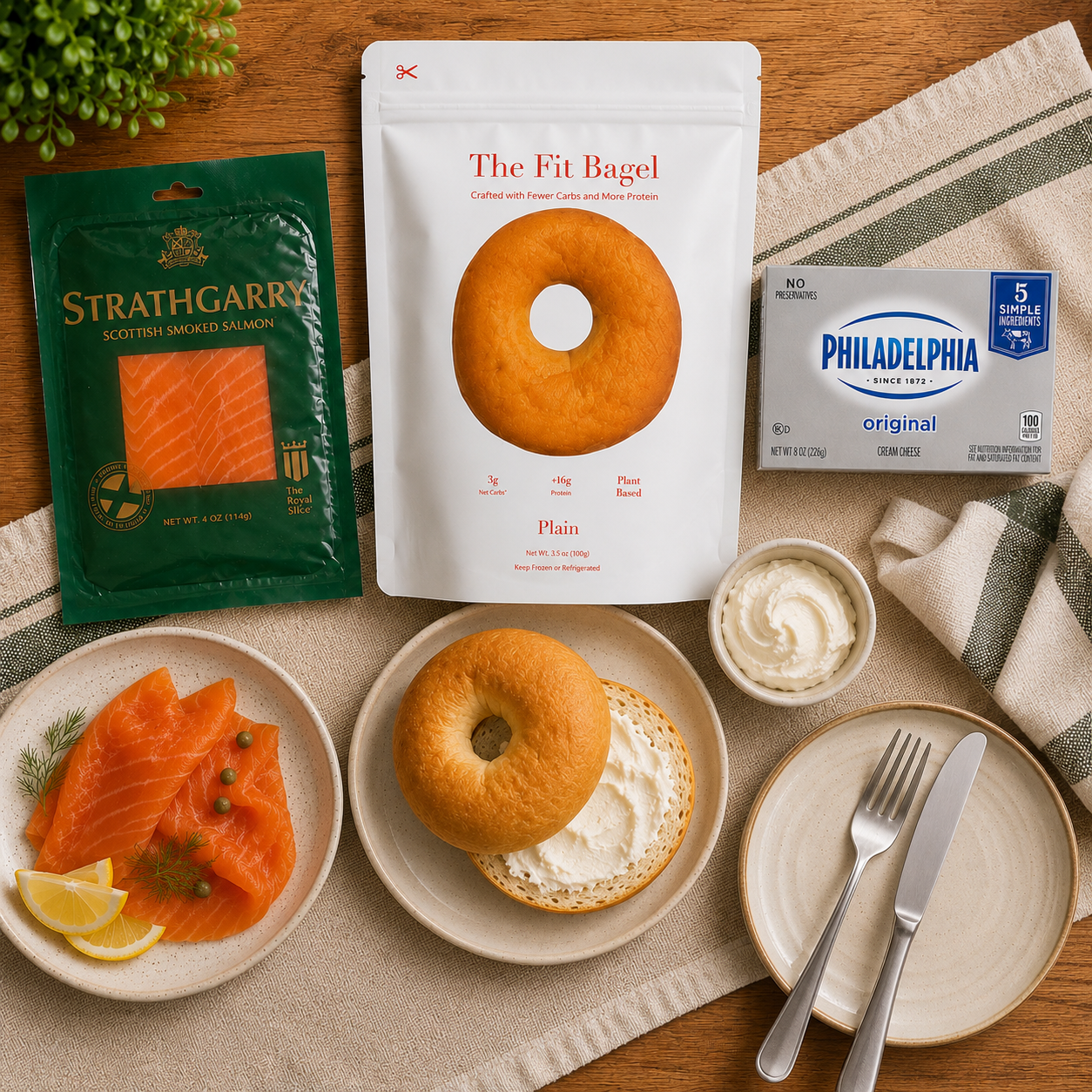 Smoked Salmon Bagel Combo β Strathgarry Scottish Smoked Salmon, Philadelphia Cream Cheese & Fit Bagel, 3 Count Bundle
