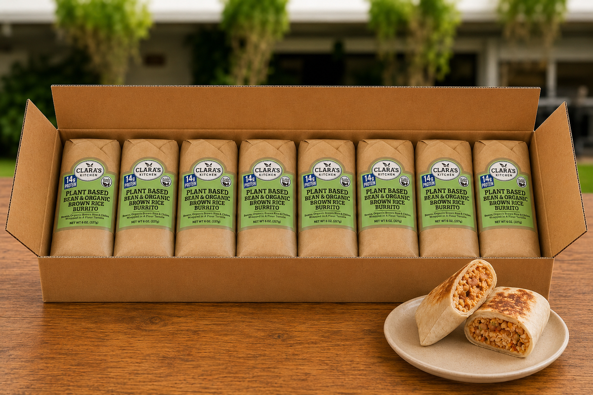Clara's Kitchen Individually Packaged Vegan Bean & Cheese Burrito, 8 oz. -12 A Case