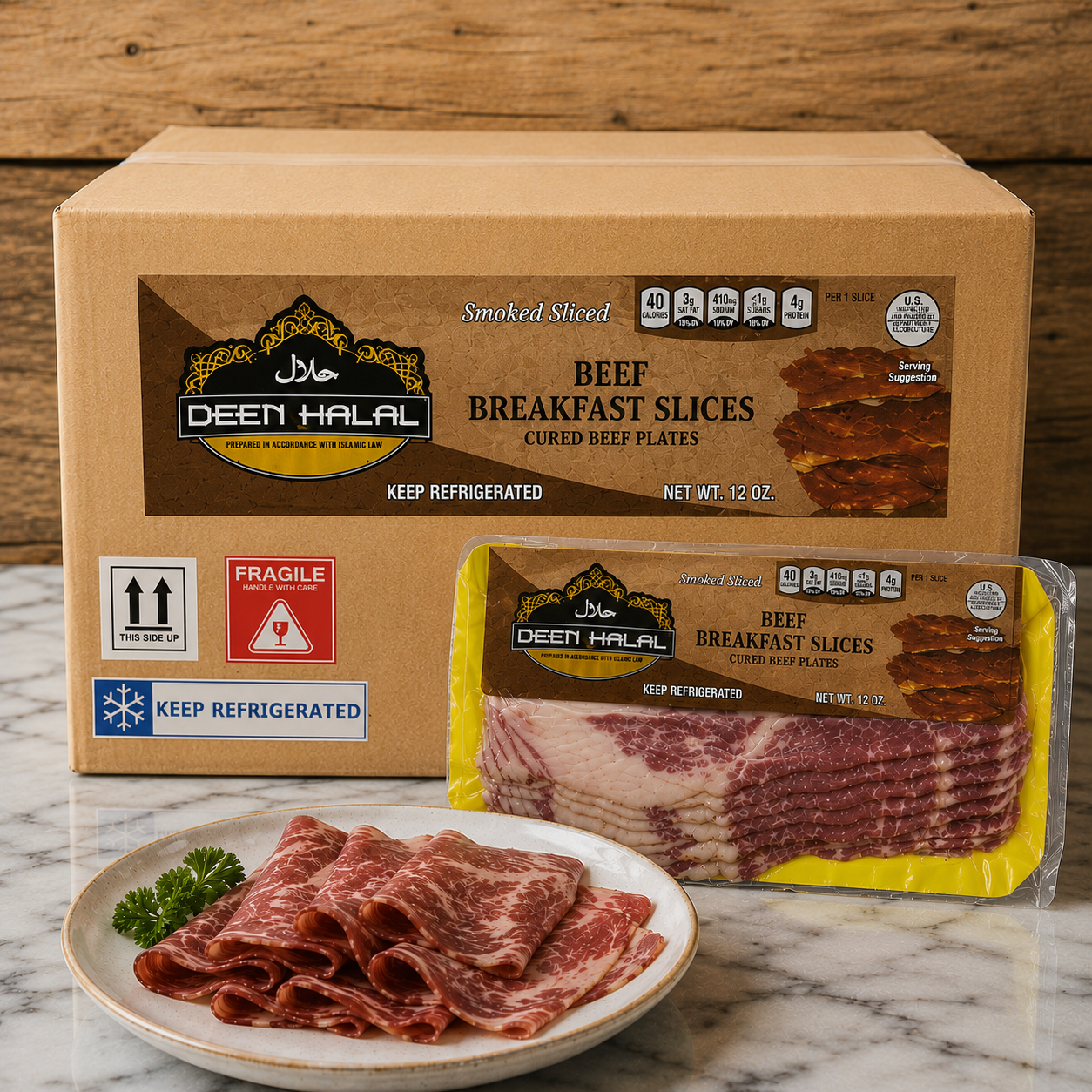 Deen Halal Beef Breakfast Slices-12 oz- Case of 12- 1 Case