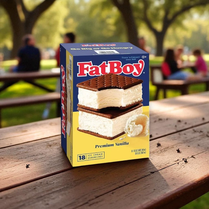 FatBoy Premium Vanilla Ice Cream Sandwiches, Frozen 18 Count