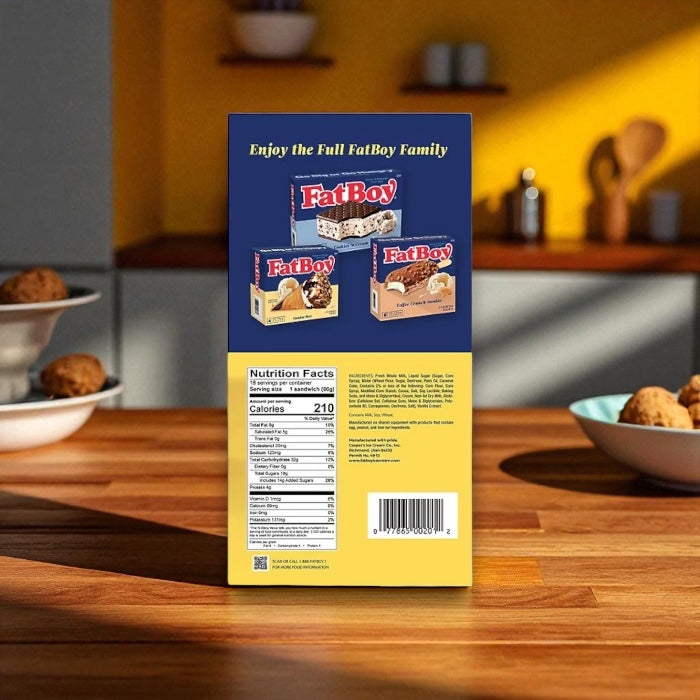 FatBoy Premium Vanilla Ice Cream Sandwiches, Frozen 18 Count