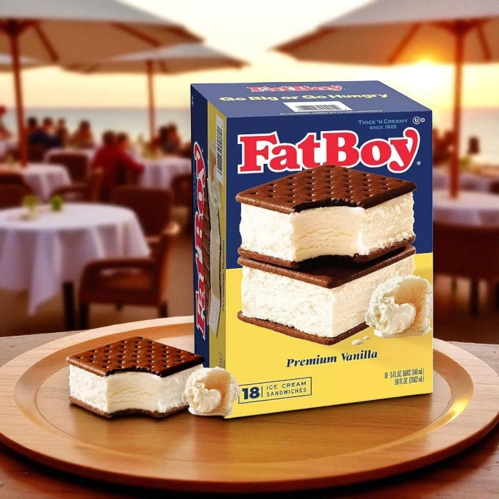 FatBoy Premium Vanilla Ice Cream Sandwiches, Frozen 18 Count