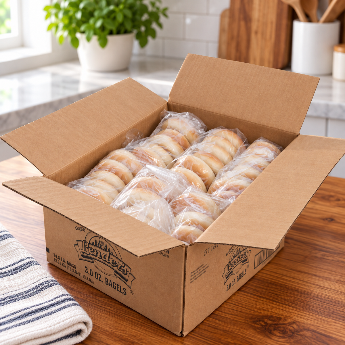 Lender's Plain Traditional Bagels – 3.1 oz Each - 12 Packs × 6 Bagels - 1 Case