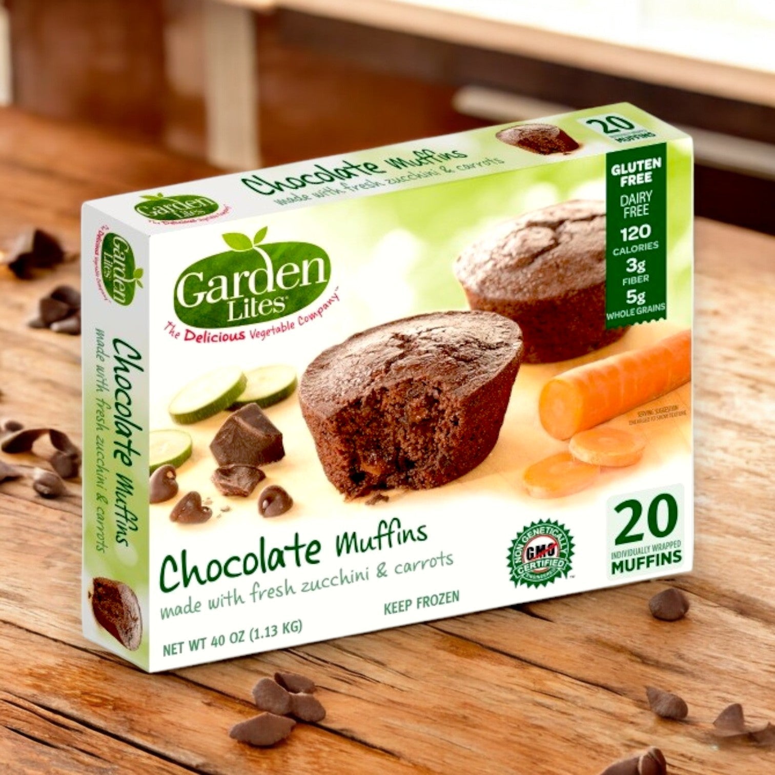 Veggies Made Great's Garden Lites Chocolate Muffins, 40 oz. - Deliciously Moist & Veggie-Packed, are infused with zucchini and carrots and proudly offer gluten-free and dairy-free delights for all.