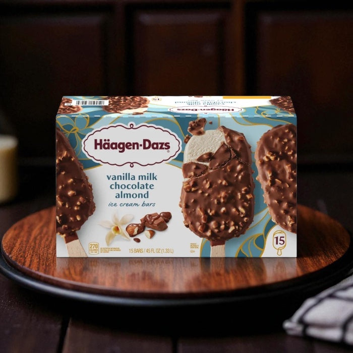 Haagen Dazs Vanilla Milk Chocolate Almond Ice Cream Bars, 3 fl oz, 15-count